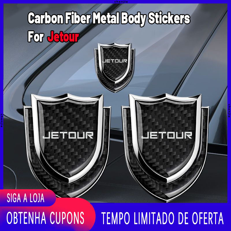 Alta Qualidade Para Jetour Logotipo Do Carro Emblema Cromo Adesivo 3D Metal Fibra De Carbono Corpo Aro Da Porta Protegen