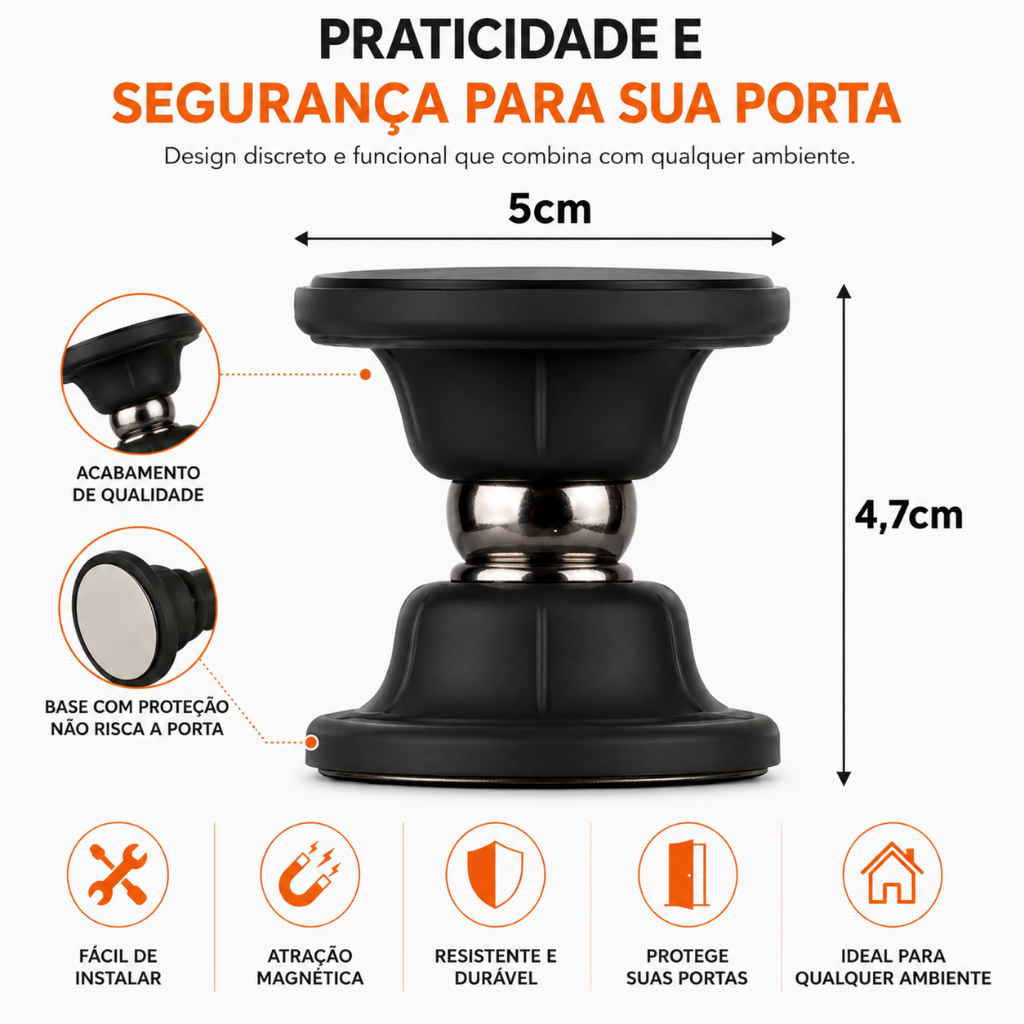 Prendedor Magnético de Porta 6cm com Trava Forte Fixador para Porta e Parede