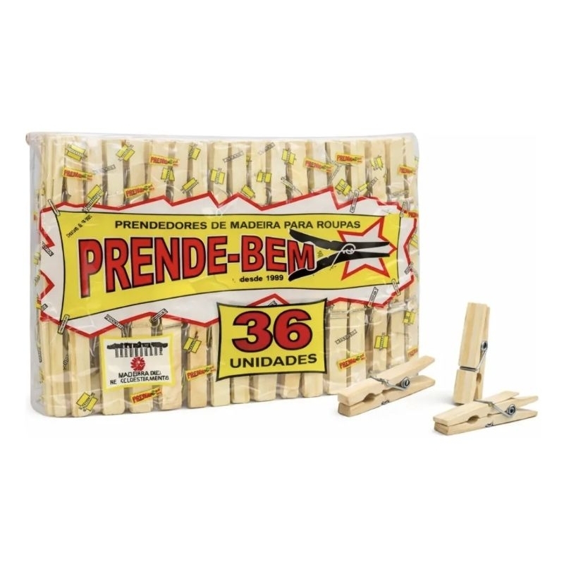 Prendedores de Roupa Madeira 36 Unidades Resistente Varal Forte Alta Durabilidade