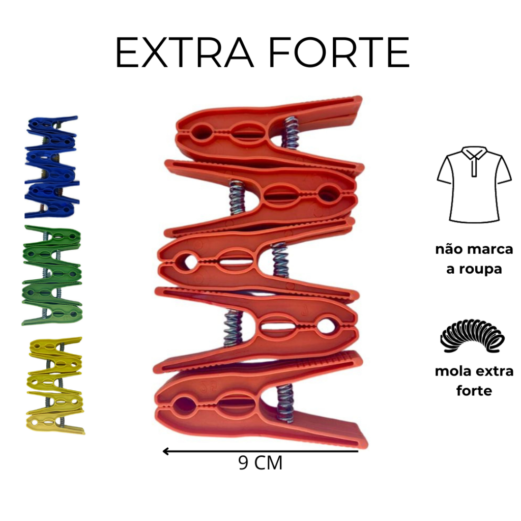 Pregador Roupa 120 Un de Plástico Extra Forte Prendedor Econômico