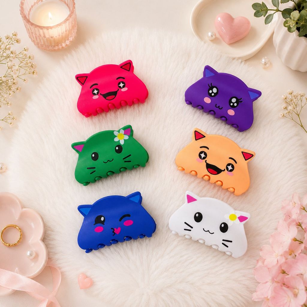 Piranha de Cabelo Gatinho Kawaii | Presilha Feminina | Acessório Fofo | Prendedor Forte e Estilo Cute Hair Clip Feminino