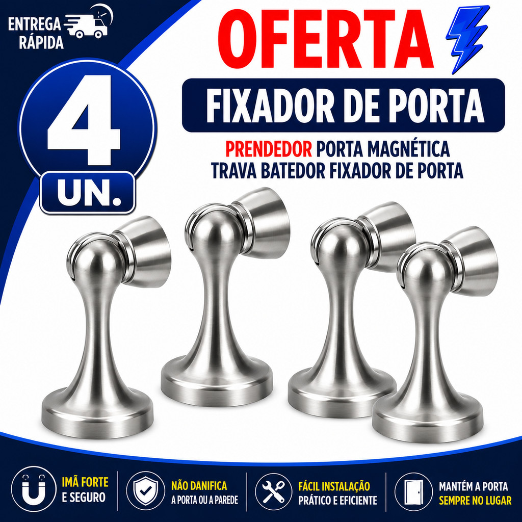 PRENDEDOR DE PORTA COM IMÃ FORTE FIXADOR MAGNÉTICO INOX PAREDE