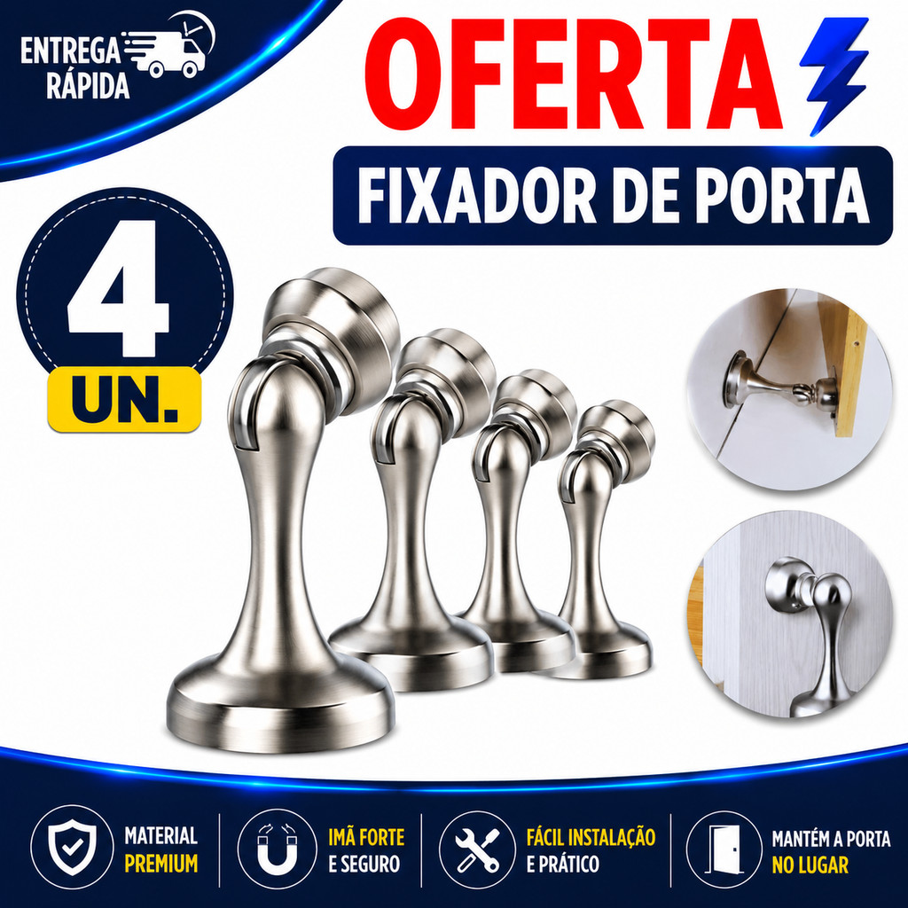 PRENDEDOR PORTA MAGNÉTICA INOX IMÃ FORTE FIXADOR TRAVA BATEDOR PAREDE