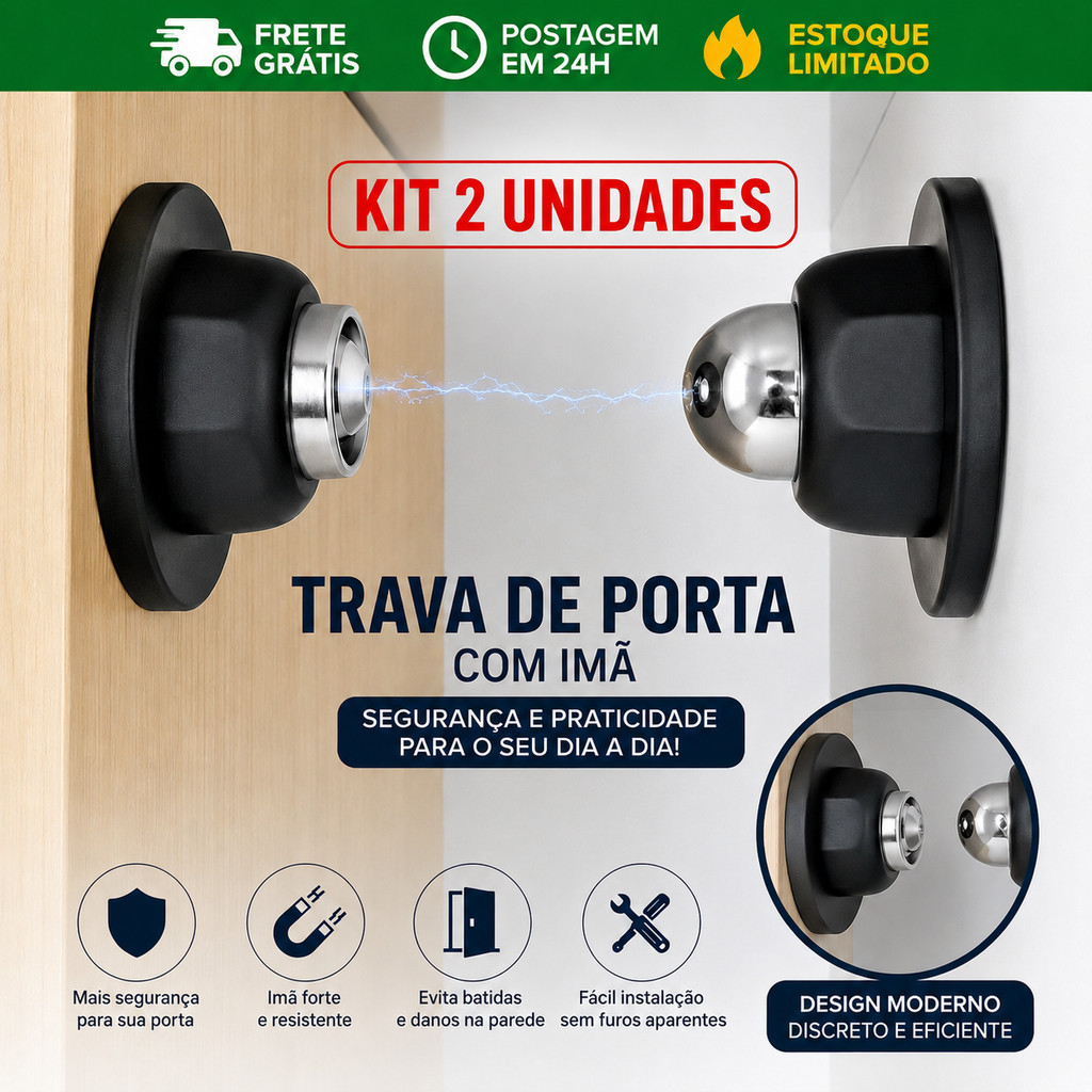 Kit 2 Prendedor Trava Magnética Premium para Porta com Imã Super Forte inox Envio rapído