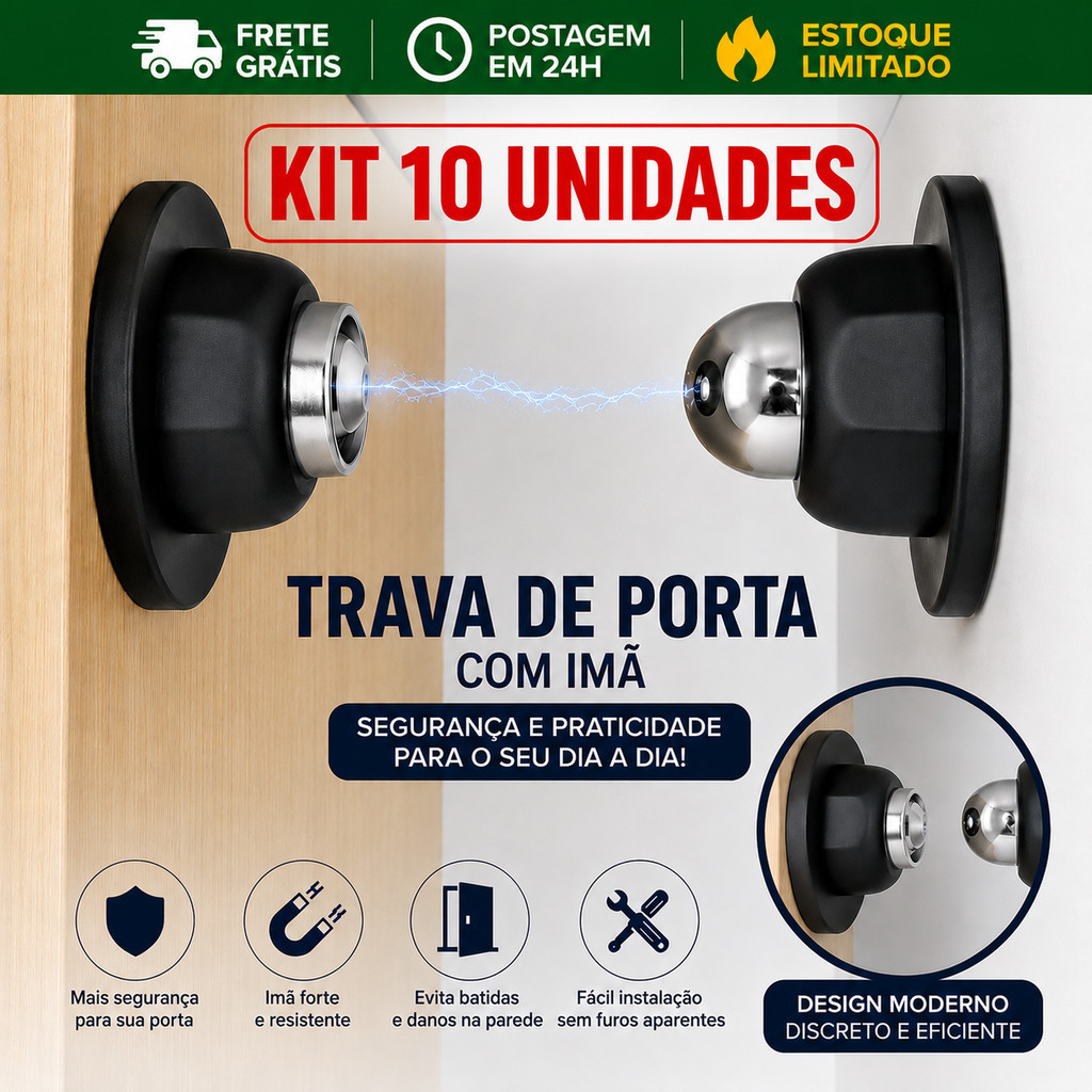 Kit 10 Prendedor Trava Magnética Premium para Porta com Imã Super Forte inox Envio em 24 horas