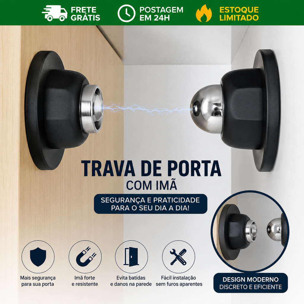 Prendedor Trava Magnética Premium para Porta com Imã Super Forte inox Envio imediato