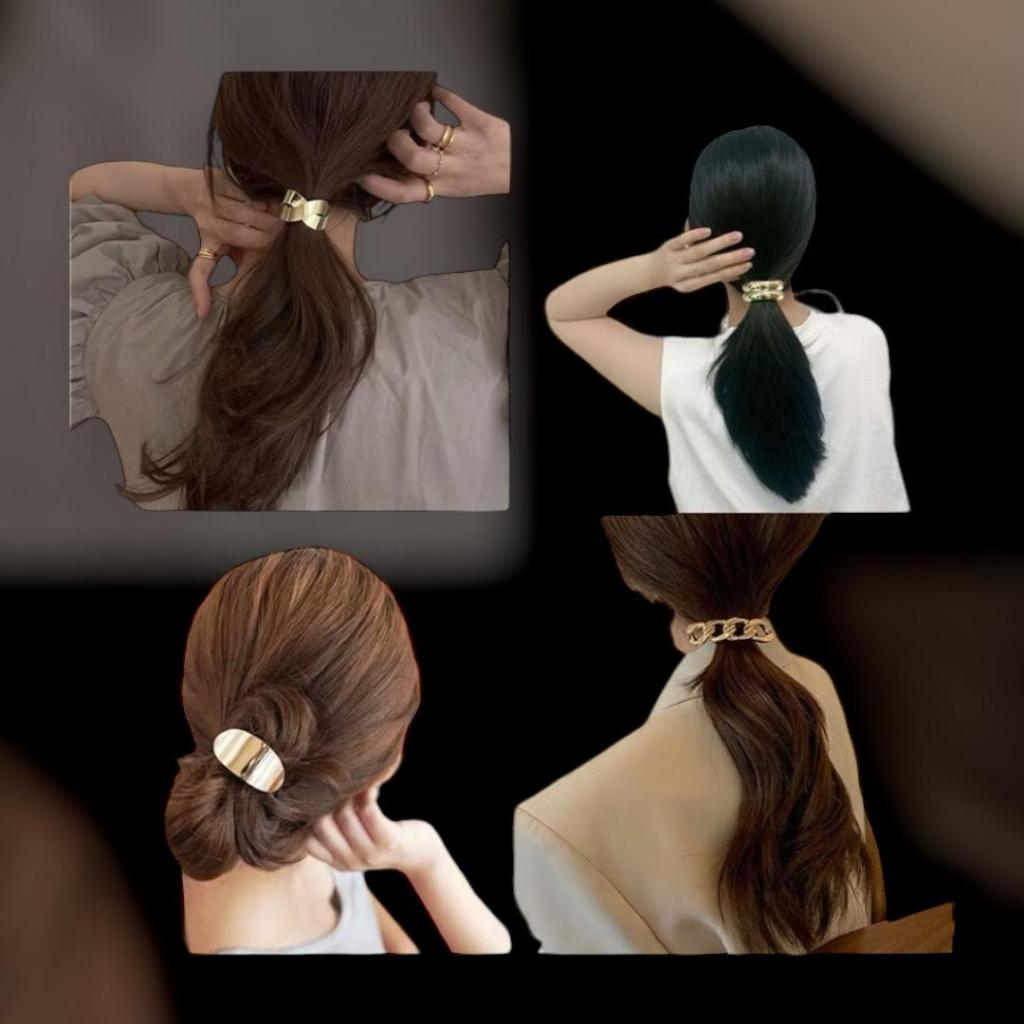 Rabico Arco Metal de Cabelo c/Corda Rabo de Cavalo Elástico Estilo Coreano  Retrô YL