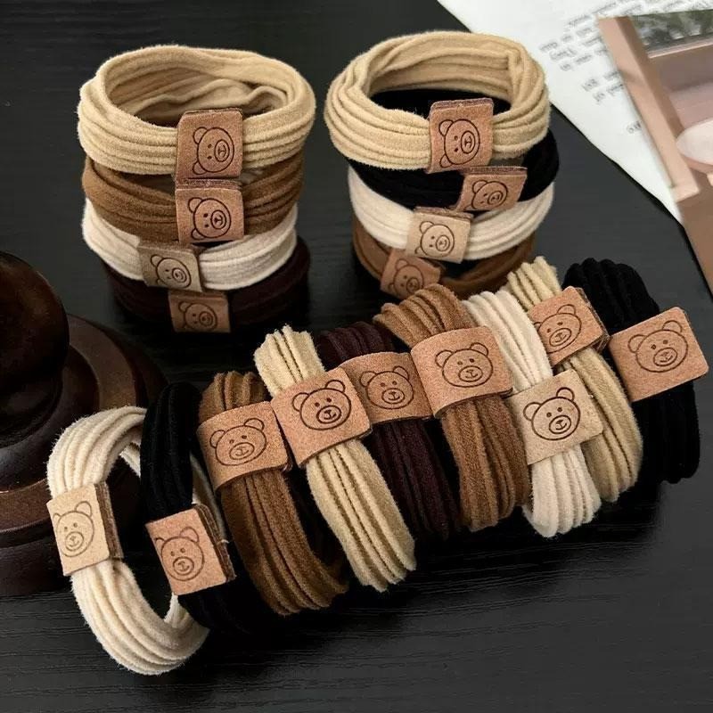 Bonito urso bandana alta elástica rabo de cavalo borracha faixa de cabelo corda anel de cabelo durável bola coreana coca