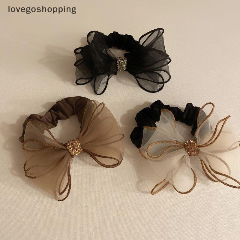 [lovego] Estilo Coreano Malha Strass Arco Elástico Corda De Cabelo Scrunchies Rabo De Cavalo Titular Laço Para Mulheres