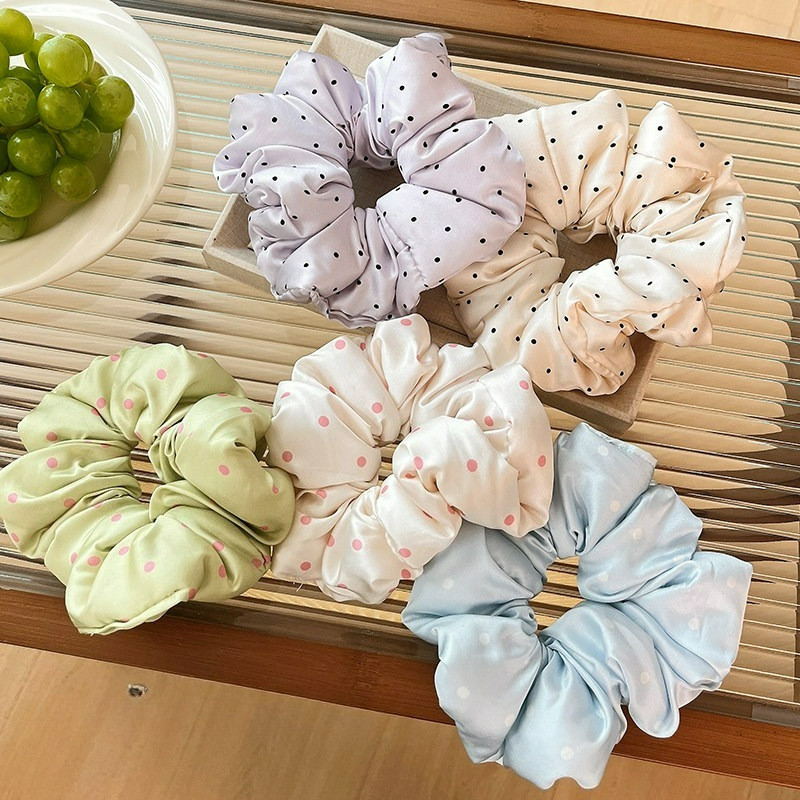 Scrunchie De Bolinhas De Cetim , Esponja Inchada , Travesseiro , Laços De Cabelo , Tamanho Grande , Corda Coreana