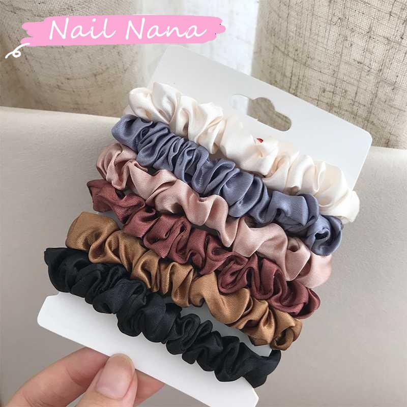 * Prego Nana * 6 Pcs Coreano Elástico Faixas De Cabelo Cetim De Seda Laços Scrunchie Rabo De Cavalo Titular Cordas