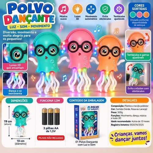 Polvo Dançante Infantil Luz Colorida Som Música Movimento Interativo Brinquedo Educativo Desenvolvimento Coordenação ...