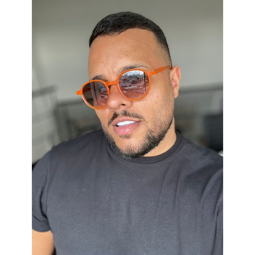 Óculos de Sol Rio Laranja Redondo Premium Clássico Oldstyle Retrô Vintageu v400 Unissex