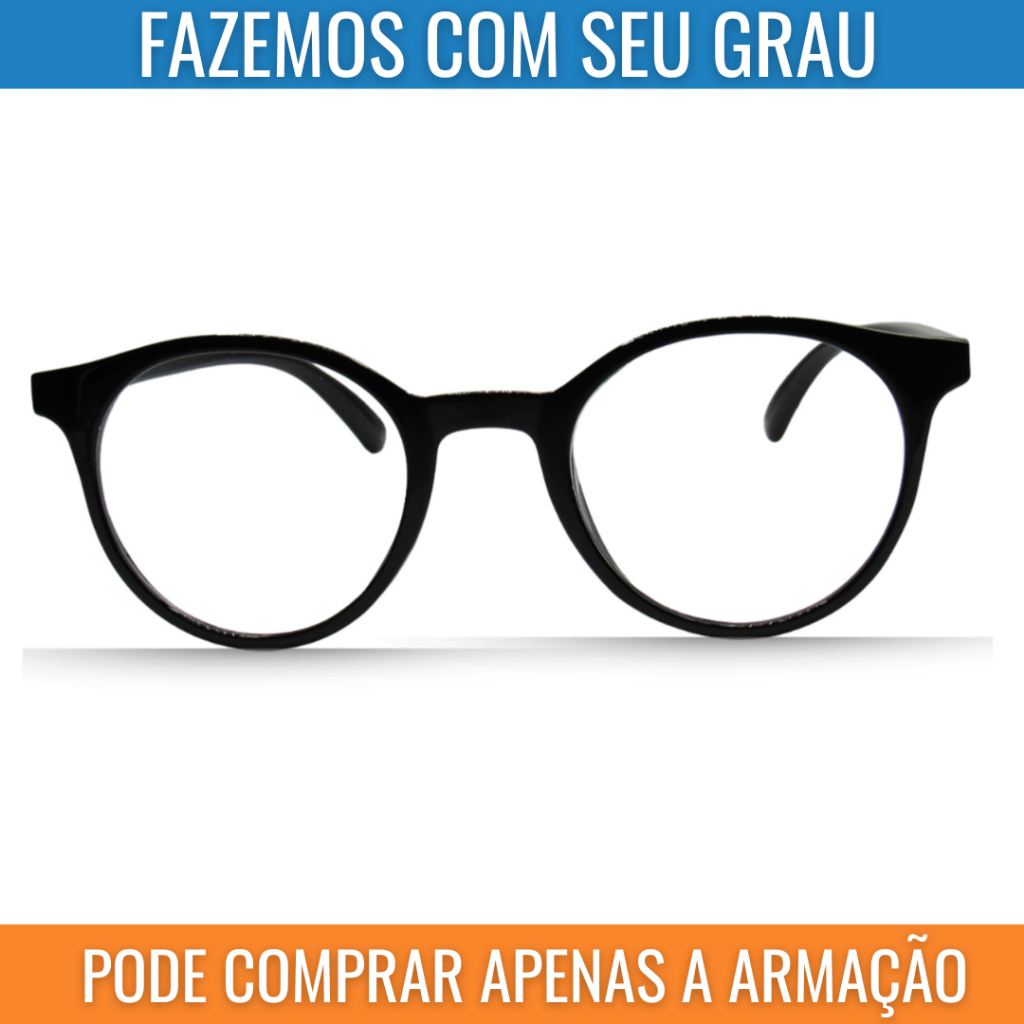 Óculos de Grau Retrô Redondo Unissex – Armação Preta Clássica Leve e Confortável