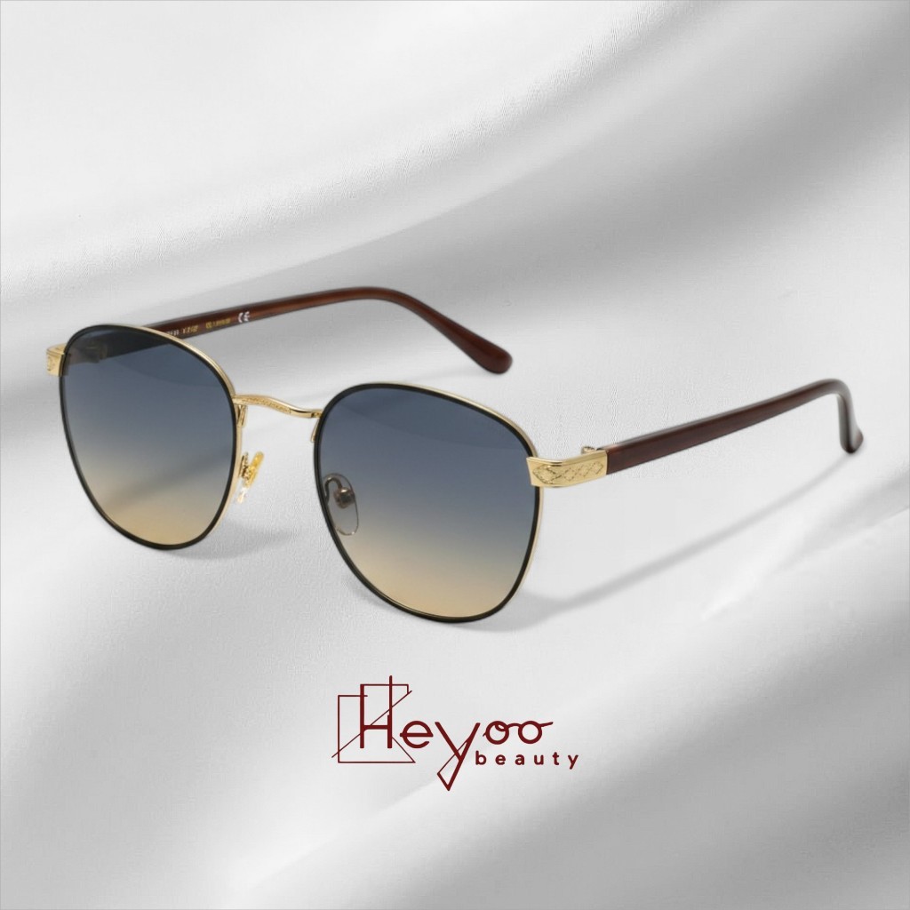 HEYOO Óculos De Sol Redondo Retrô Armação Metal Leve Dourado Lente Degradê UV400 Unissex
