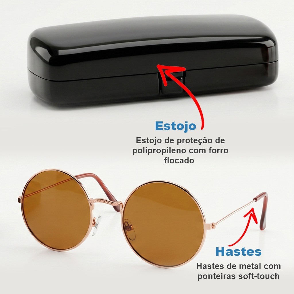Óculos Redondo Vintage Estilo Ozzy Retrô Unissex UV400 Fashion Tendência Rock Clássico Premium