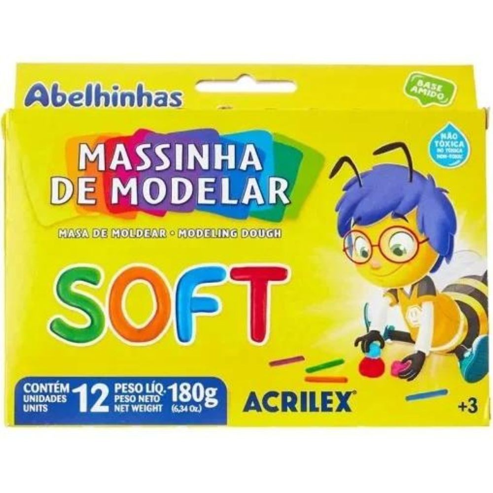 Massinha de Modelar Acrilex Soft 180g 12 Cores