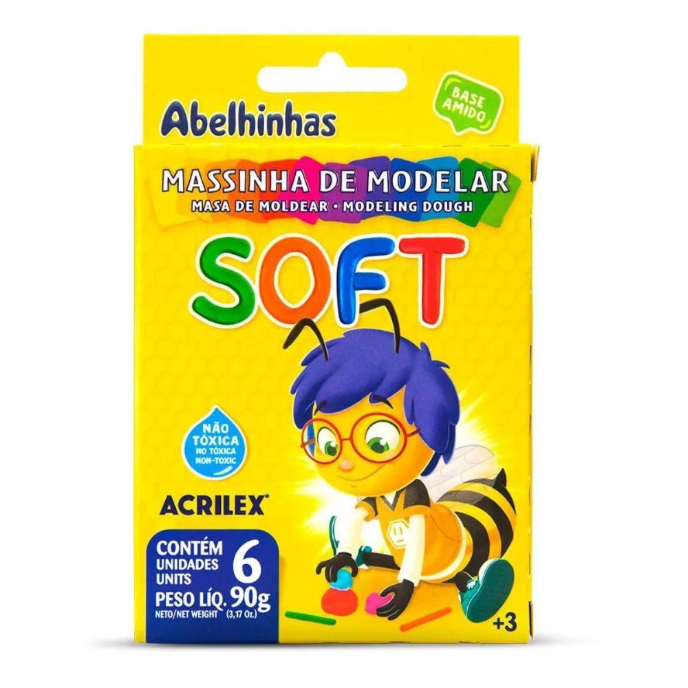 Massinha de Modelar Acrilex Soft 90g 6 Cores