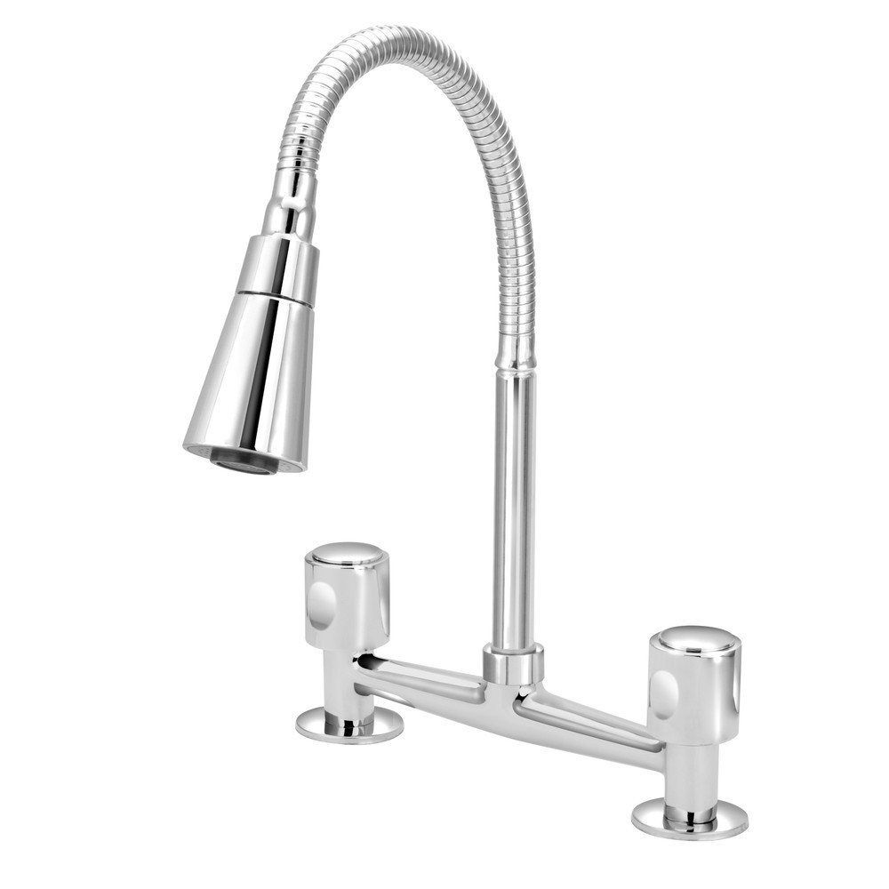 Torneira Misturador Cozinha Mesa Bancada Gourmet Modelar Cone Cromada Dois Jatos Chuveiro 1/4v