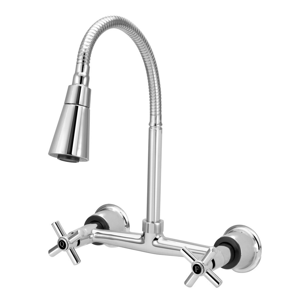 Torneira Cozinha Parede Gourmet Misturador Modelar Cone Cromada Dois Jatos Chuveiro 1/4v Cerâmico