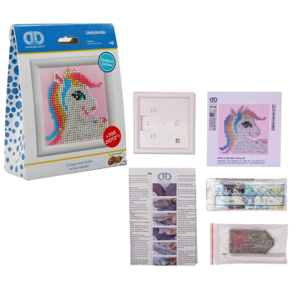 Brinquedo Infantil Diamond Dotz Unicórnio Kit Artesanato Com Moldura 700 Dotz Criança Menino Menina