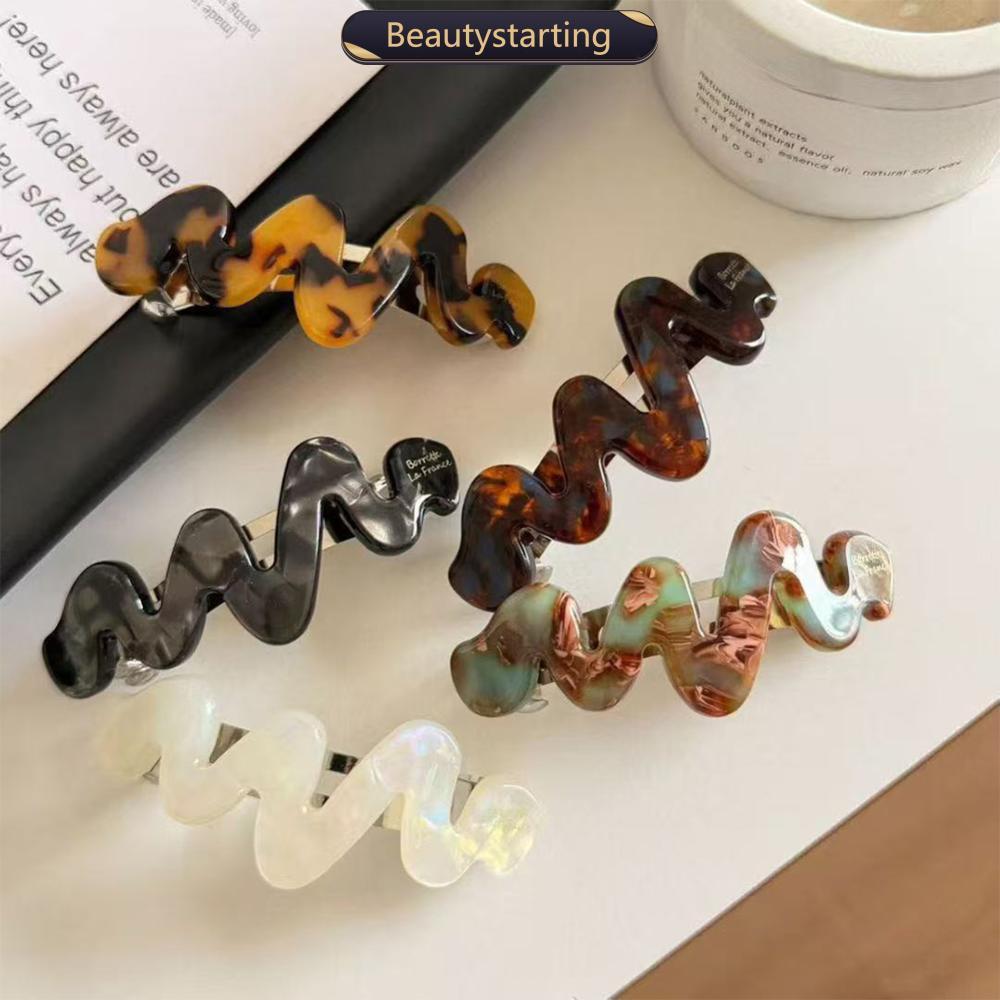 BEAUTYSTARTING França Grampos De Cabelo De Acetato Ondulado Curva Irregular Leopard Duckbill Barrettes Elegante Vintage