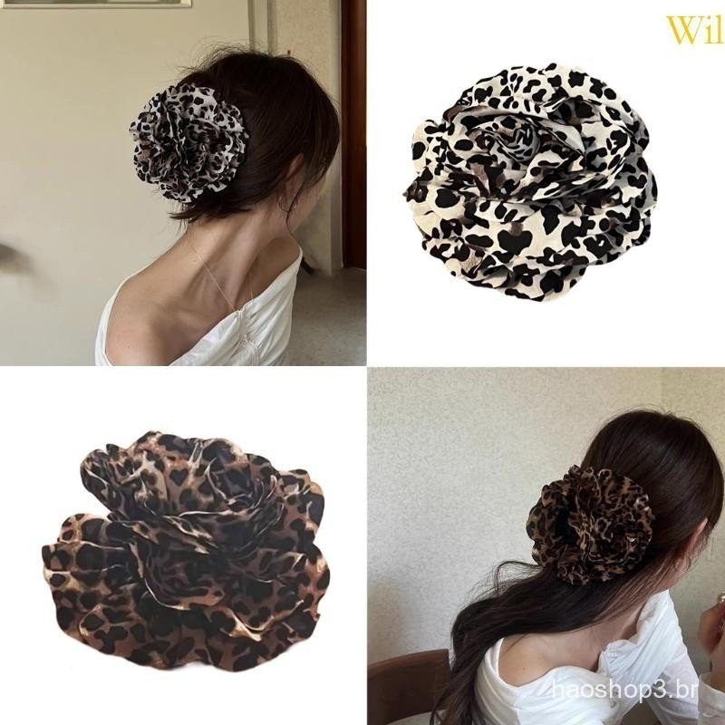 Wil Fashion Leopard Print Flower Hair Jaw Garra Cabelo Forte Para Updos Noiva Elegantes