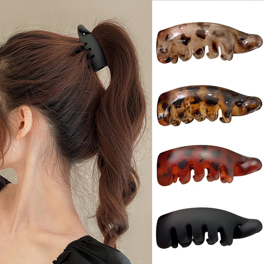 Banana Hair Claw Clips 4Pcs Leopard Print Matte Hair Claw Ponytail Fixing Artifact Acrylic Hair Barrette Strong Hold Non