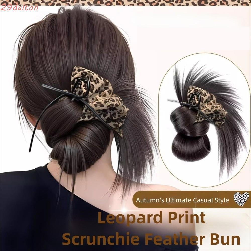 DALTON Low Bun Wig Hair , Extensão De Cabelo Sintética Bagunçado , Acessórios Natural Fluffy Claw Clip Leopard Print Scr