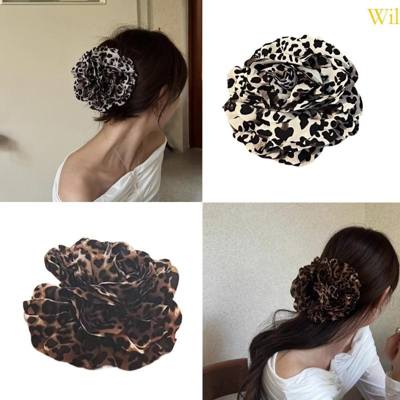 Wil Fashion Leopard Print Flower Hair Jaw Garra Cabelo Forte Para Updos Noiva Elegantes
