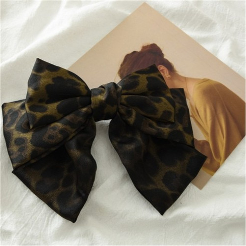 Susuda Leopard Oversized Ribbon Automatic Hairpin Leopard Print Ribbon Hair Clip 363