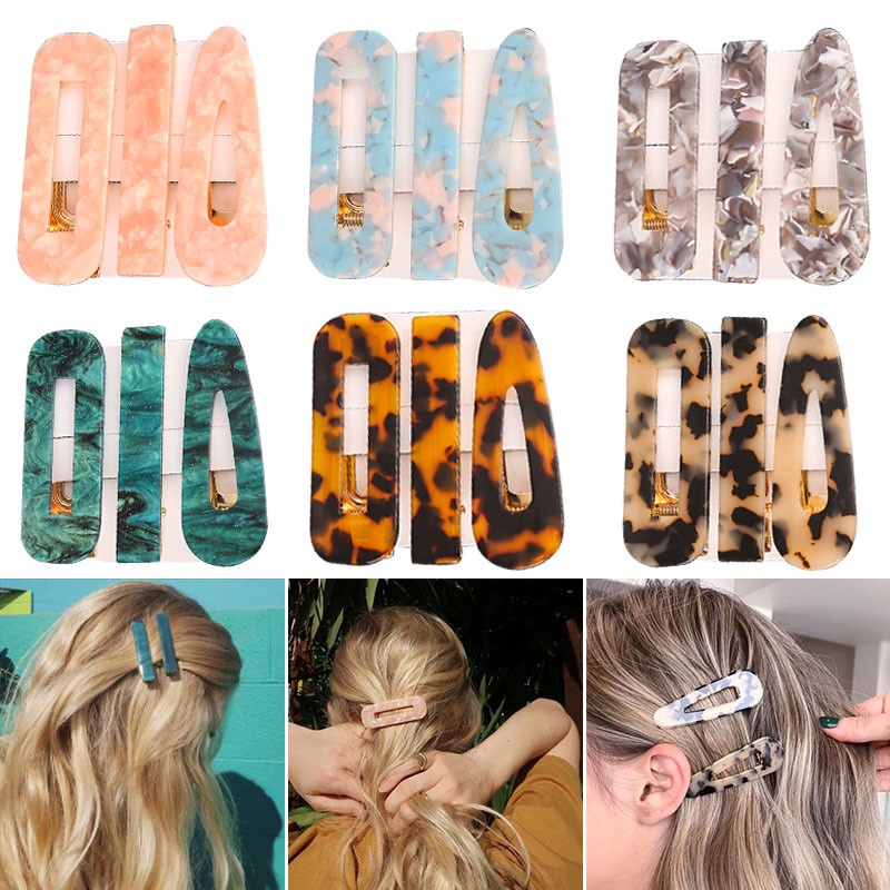 3 PCS Fashion Women Leopard Acetato Geométrico Clipes De Cabelo Vintage Presilhas Acessórios Combina Com Todos Os