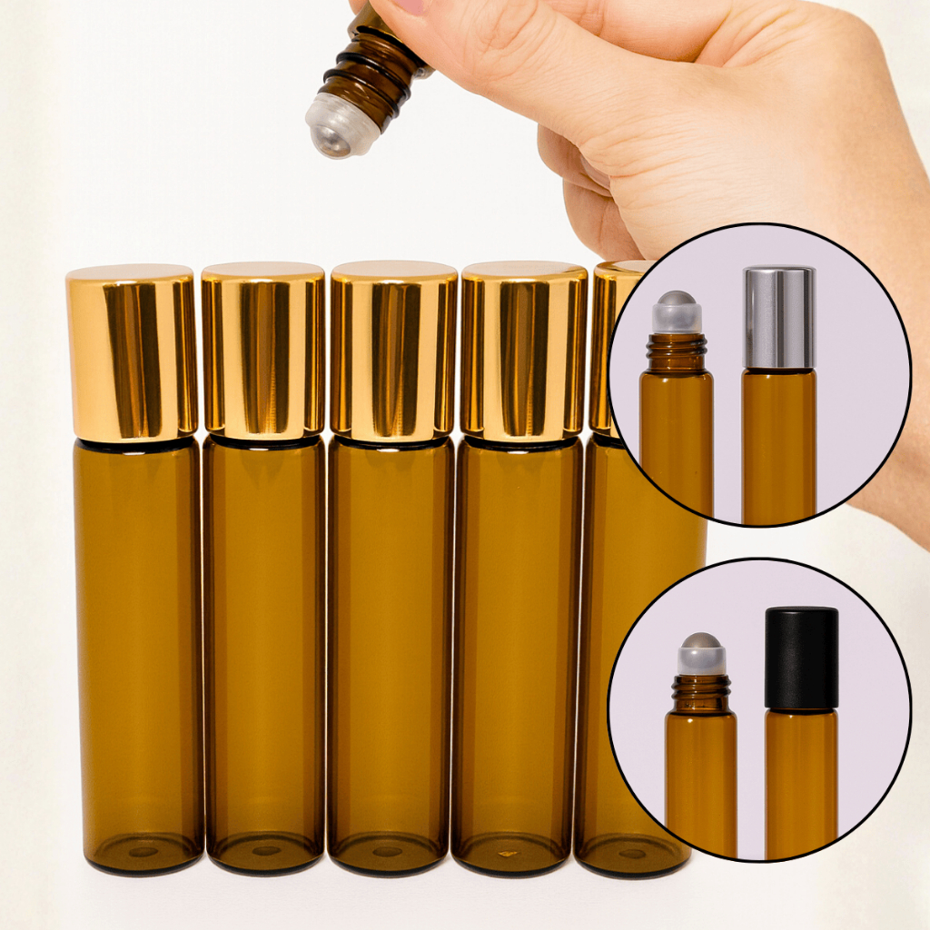 Kit Até 100 Frascos De Vidro Rollon Âmbar 5ml Com Esfera Inox Para Óleos Essencial, Amostras, Brindes