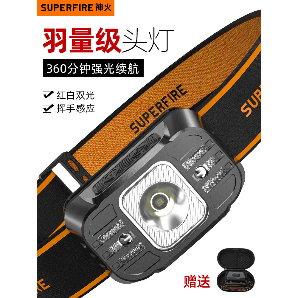 [Spot Goods] Shenhuo HL75-S Head-mounted headlamp with wave sensor, strong light for night fishing, rechargeable, ultra-