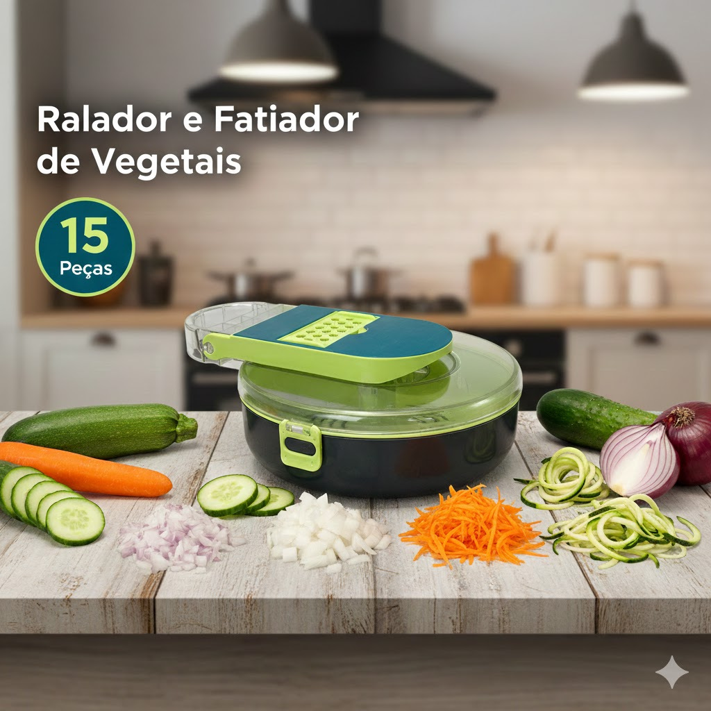 Kit Ralador Fatiador Vegetais Multifuncional 15 Pecas Facil Limpeza Cortador Verduras Ovo Redondo