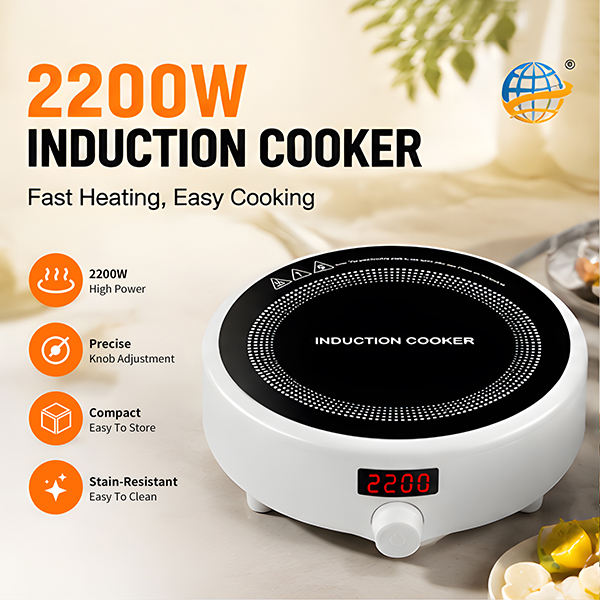 PESKOE 2200W Mini Cooktop de Indução Redondo, Fogão Elétrico Multifuncional de Alta Potência para Casa, Panela Quente,
