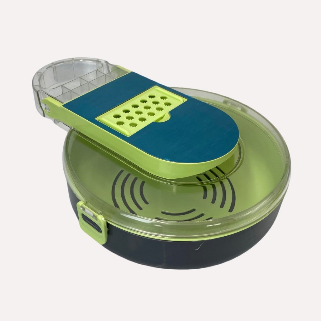 Ralador Fatiador Redondo 15 Peças Multifuncional Vegetais Frutas Inox Cesto Escorredor