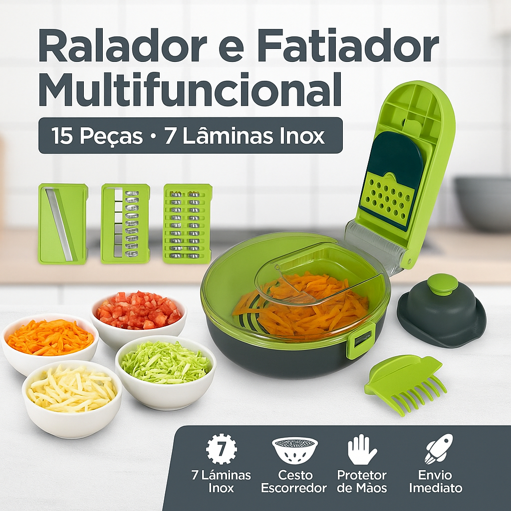Ralador Fatiador Redondo Multifuncional 15 Pecas Preparacao Vegetais Facil Cozinha