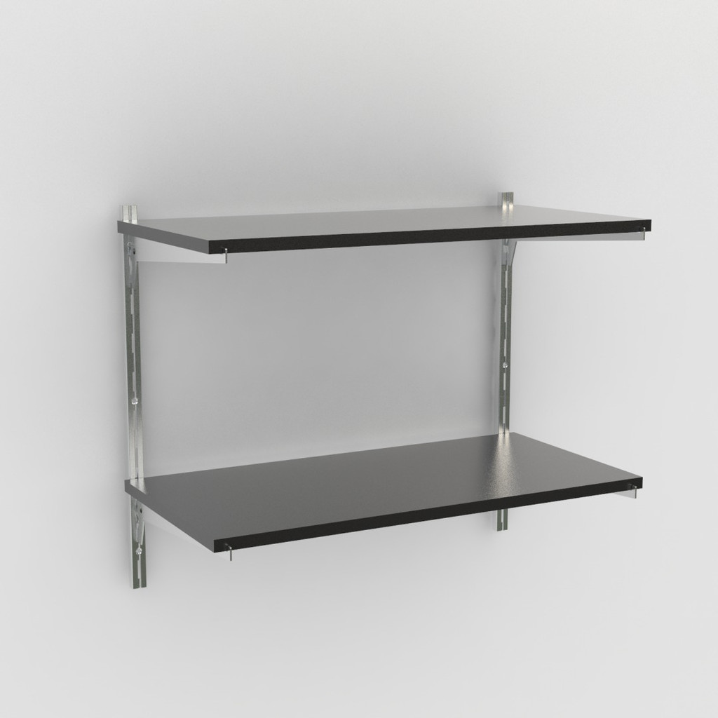 Kit 2 Prateleiras 60X30 +2 Trilhos E 4  Suportes Em Aço -Preto -Brasforma -K2Mp60X30X1.5Uv