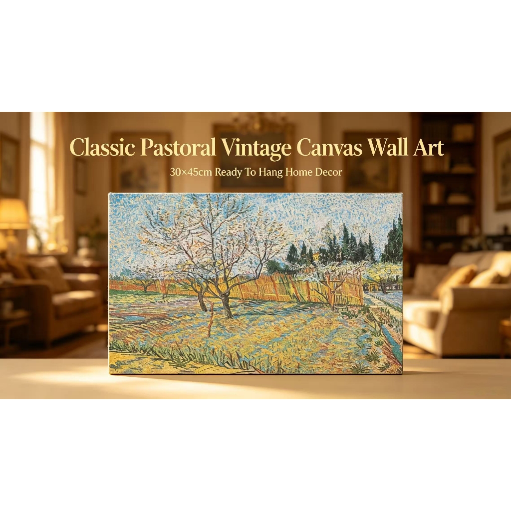 Pomar De Van Gogh Com Ciprestes Arte De Parede Em Tela Emoldurada , Pintura A Óleo De Paisagem Rural De Primavera Vintag