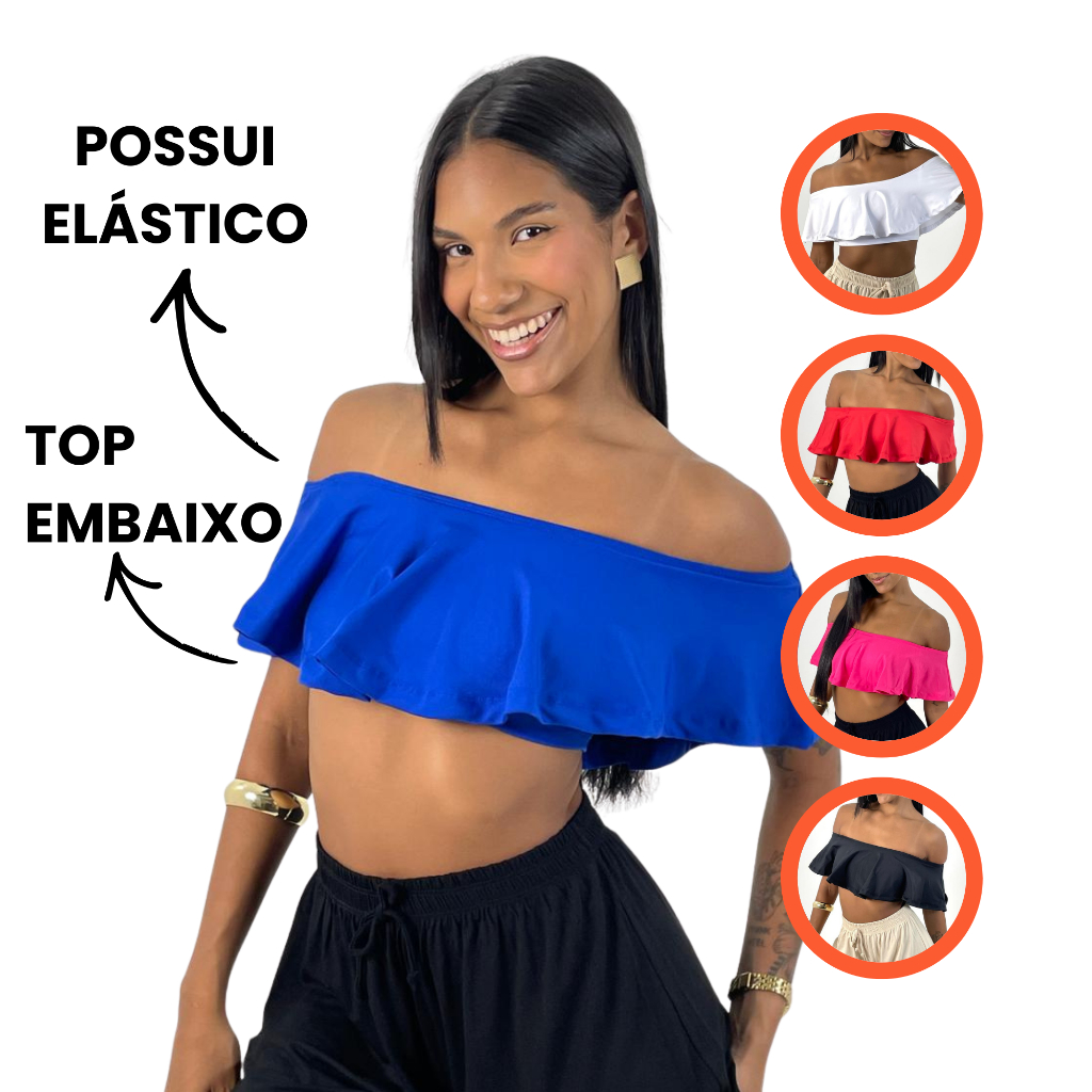 Cropped Ciganinha Ombro a Ombro Feminino Babado com Top por Baixo Suplex Premium