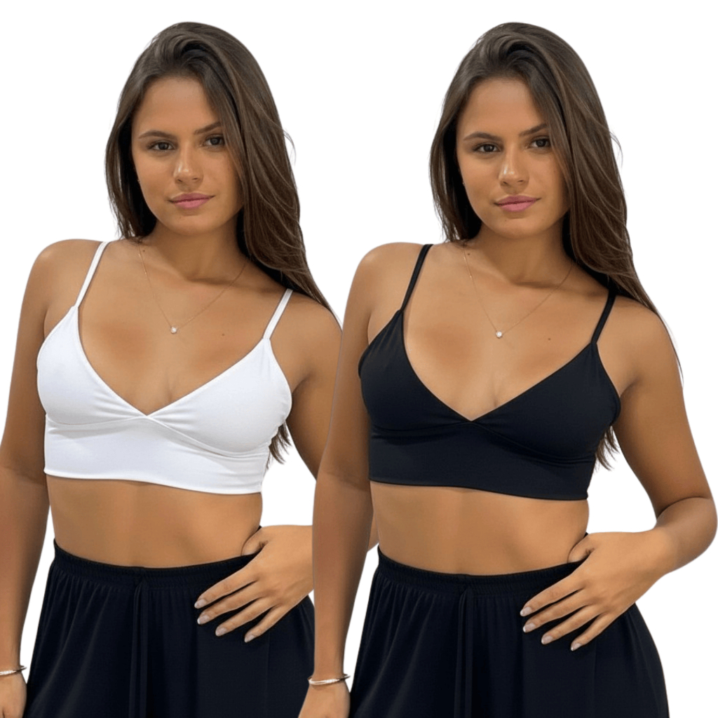 KIT 2: Top Feminino Alça Fina Decote V em Suplex Premium Estiloso Básico Versátil