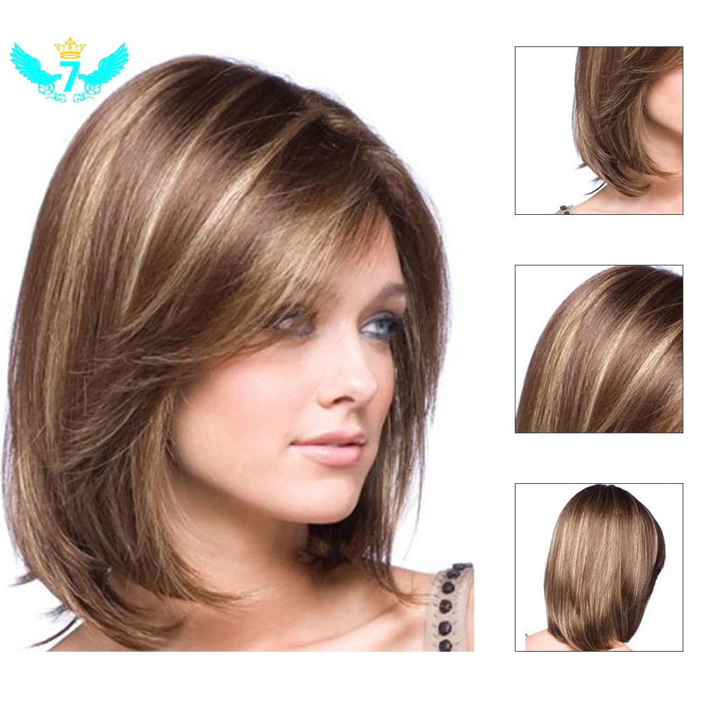 Mulheres Peruca Resistente Ao Calor Peruano Sint Tico Elegante Natural Inclinado Estrondo Cabelo Liso Curto Hs