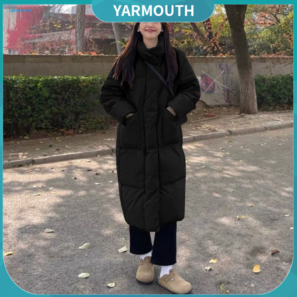 Lightweight Women Outerwear Coat Winter Thickened Down for Knee-length Padded Jacket with Stand Collar Zipper Closure Wi