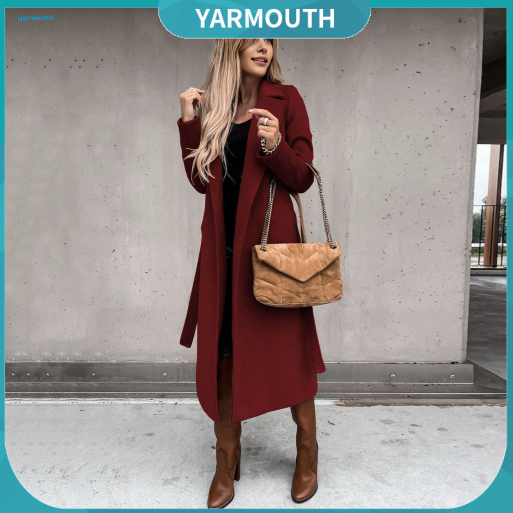 Women Long Coat Lapel Design Jacket Women’s Winter with Belt Formal Business Style Turn-down Collar Calf-length Thick