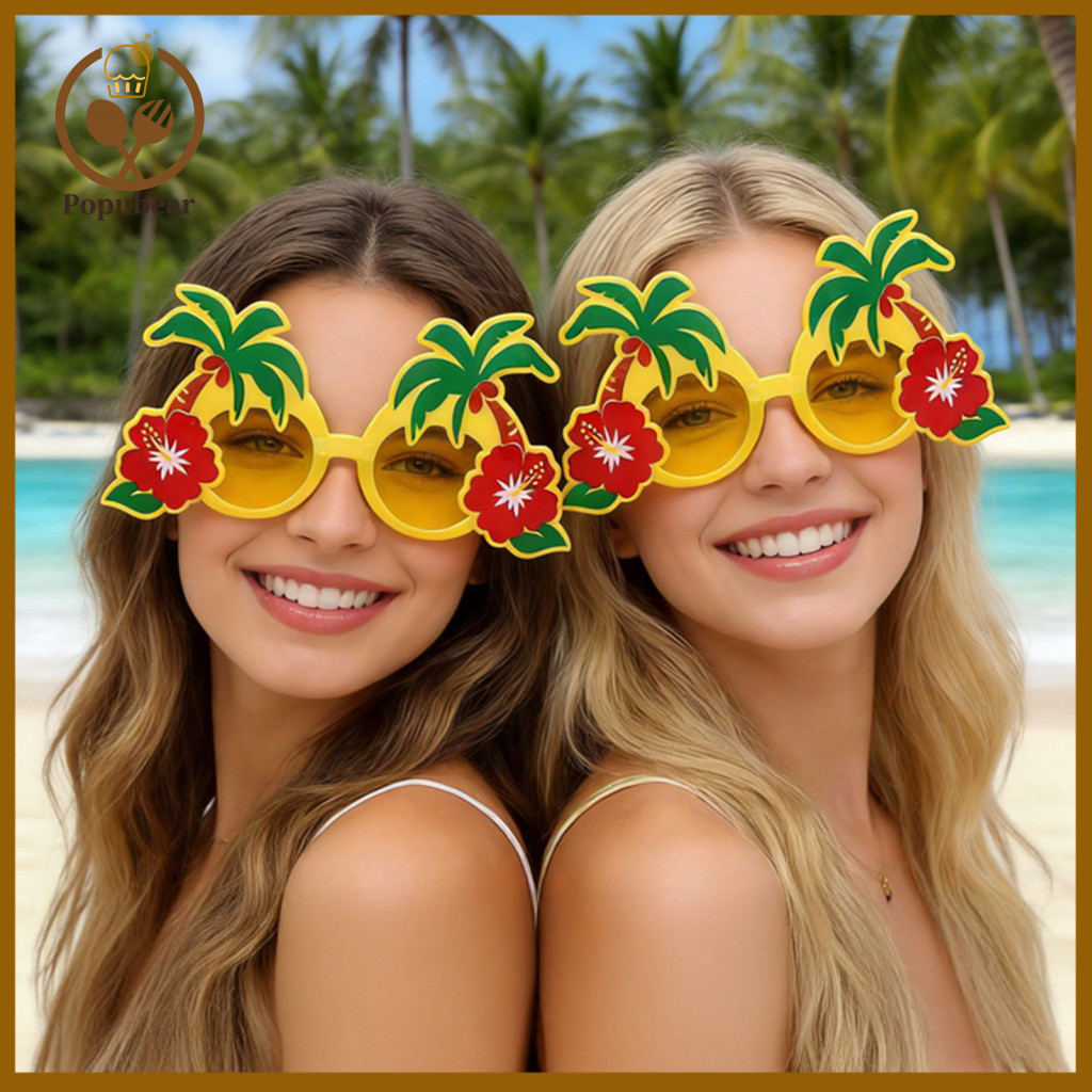 Decorative Mirror Sunglasses Fun Beach Party Glasses Hawaiian Tropical Palm Tree Hibiscus Flower Vacation Photo Booth Pr