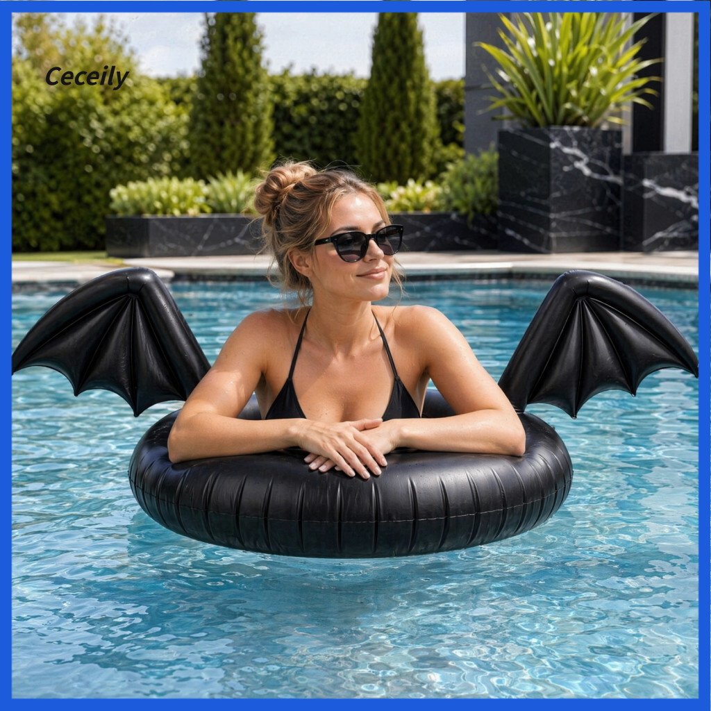 Summer Beach Float Ring Thickened Pvc Pool Raft Inflatable Bat Wings Black Swim for Halloween Party Fun in Southeast Asi