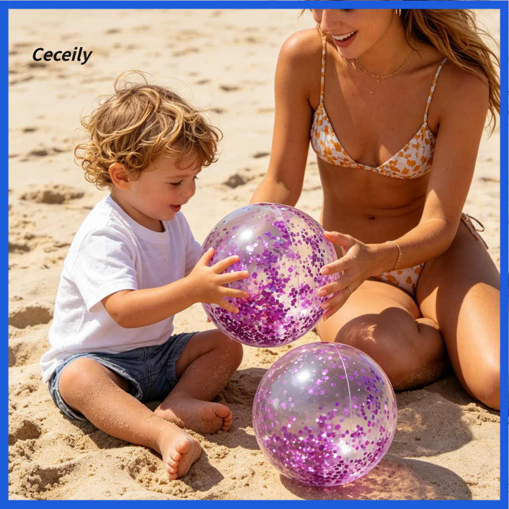 Sequin Beach Ball Kids Toy 16/24-inch Glitter with Confetti Sequins – Leak-proof Summer Pool Party for Adults Fun Outd