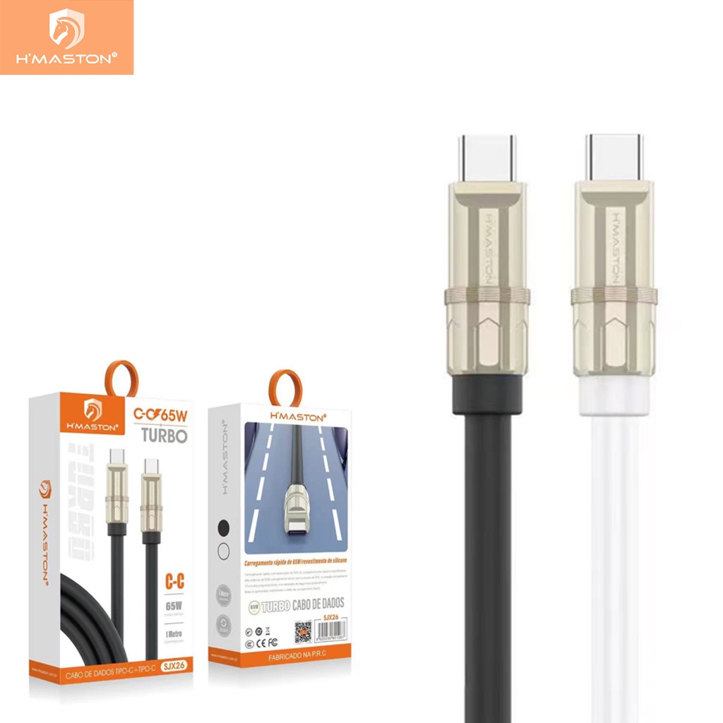 H'maston SJX26/27 Cabo Carregador Usb Tipo C Rápido Turbo  Cabo Turbo Tipo-c P/ Tipo-c 65w Lightning