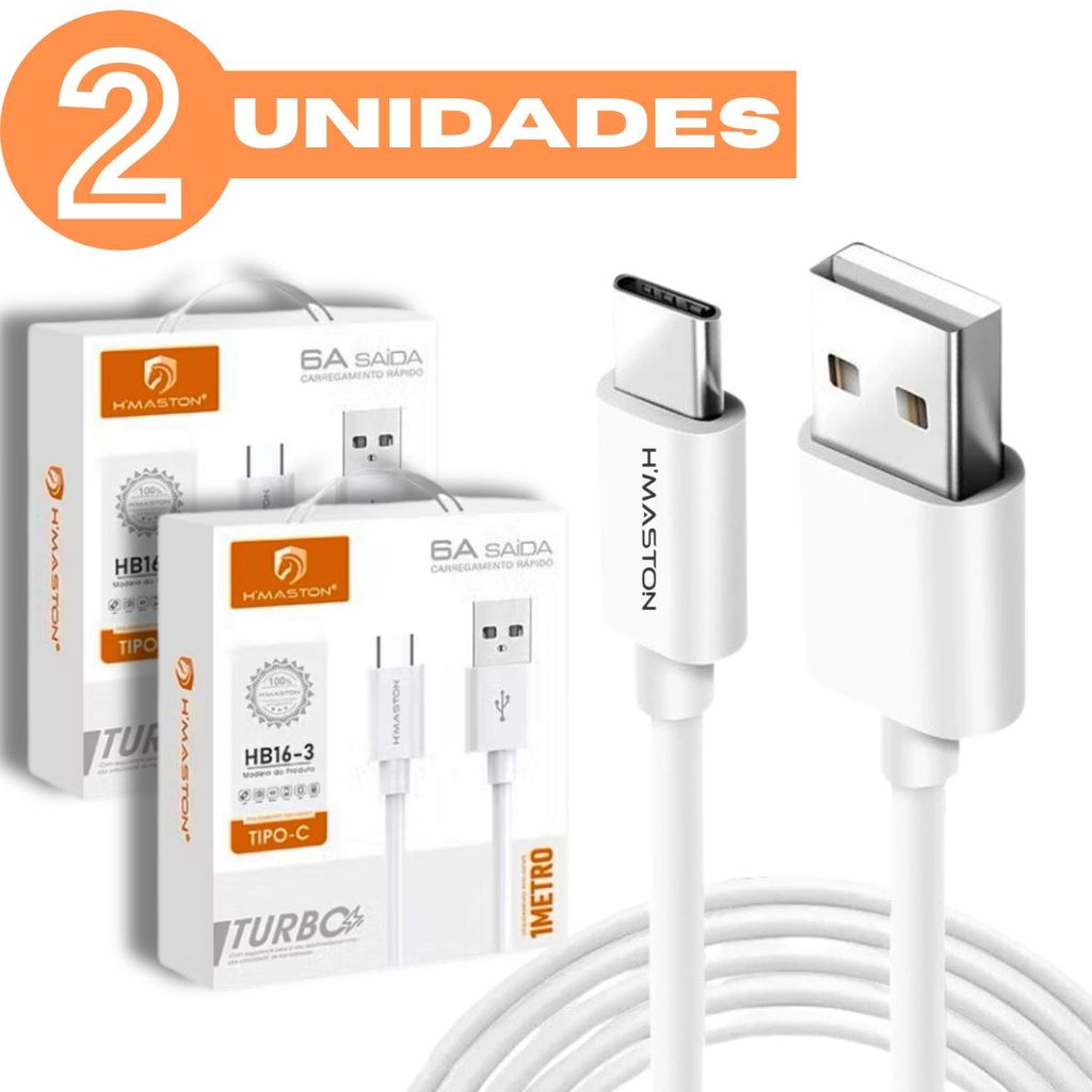 Kit 2 Cabos Turbo 65W USB para Tipo-C 6A 1 Metro H'maston